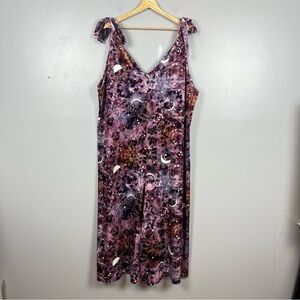 Cosmic Drifters velour purple sun moon print wide leg cropped jumpsuit, XXL.
